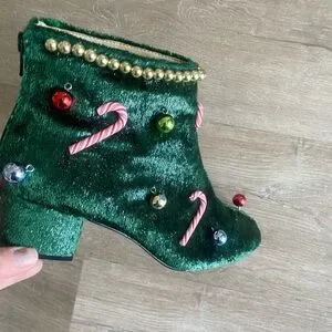 Katy Perry Caine Green Christmas Holiday Boots Shoes Candy Tree HTF